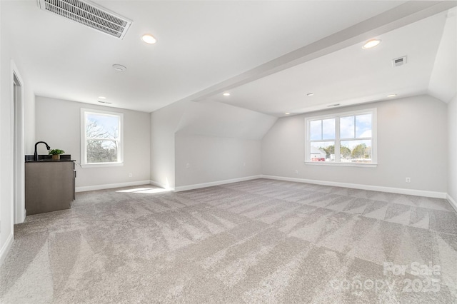 bonus room with carpet, visible vents, and a wealth of natural light