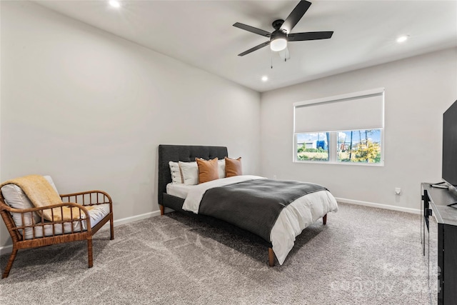 bedroom with carpet flooring and ceiling fan