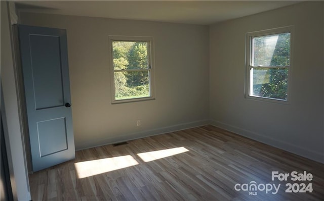 spare room featuring hardwood / wood-style flooring and plenty of natural light