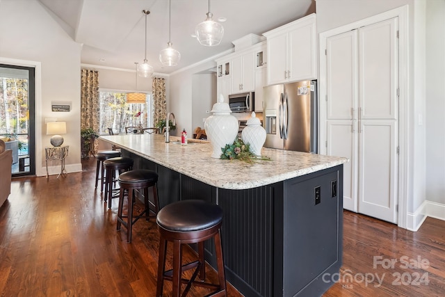 kitchen featuring stainless steel appliances, plenty of natural light, and a large island