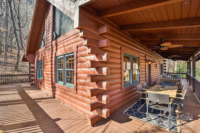 wooden deck with ceiling fan