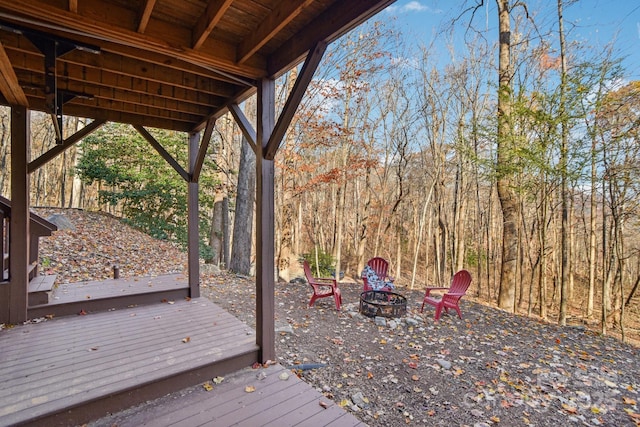 deck featuring a fire pit