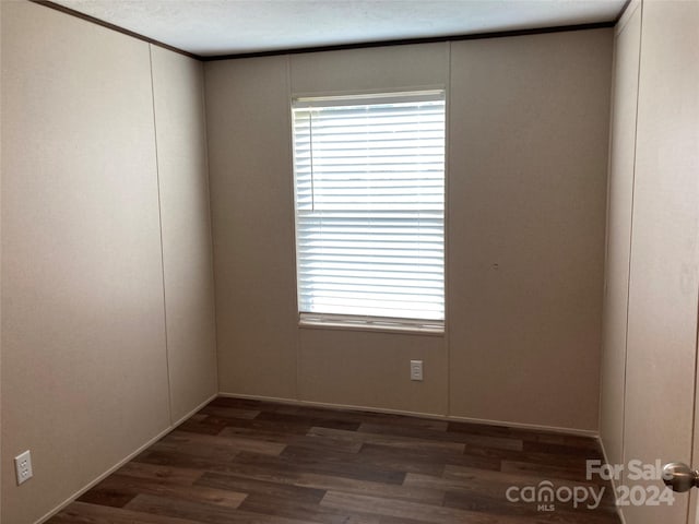 empty room featuring dark hardwood / wood-style floors and a textured ceiling