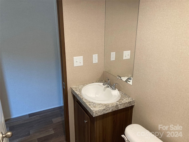 bathroom featuring vanity, toilet, and wood-type flooring