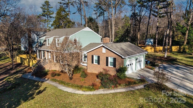 view of property exterior with a lawn and a garage