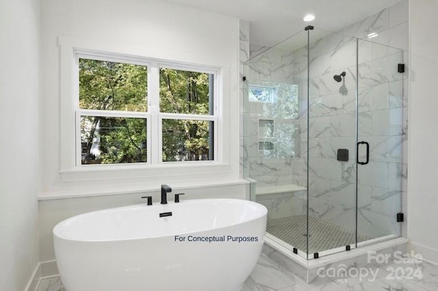 bathroom with independent shower and bath