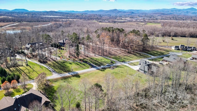 drone / aerial view featuring a mountain view