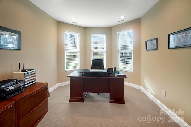 view of carpeted home office