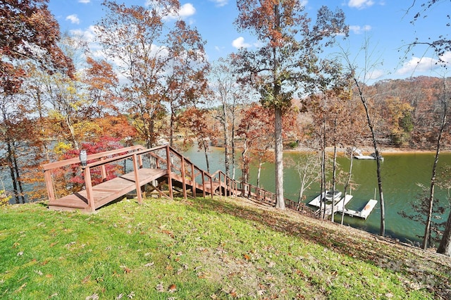 dock area with a water view