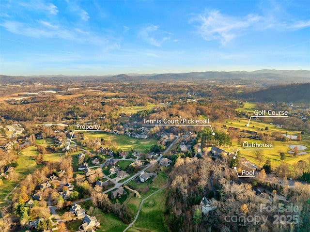 drone / aerial view with a mountain view