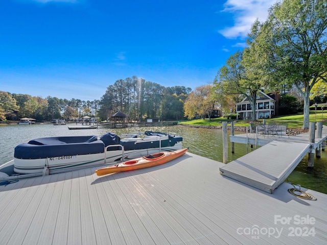 dock area with a water view