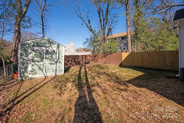 view of yard featuring a storage unit