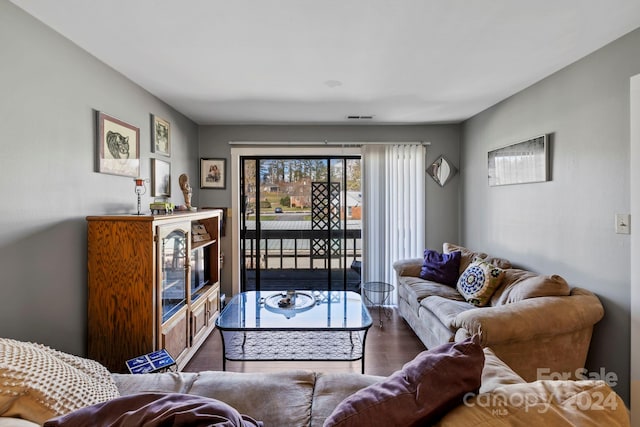 living room with hardwood / wood-style floors