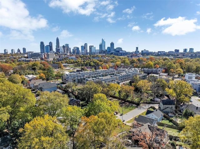 drone / aerial view with a city view