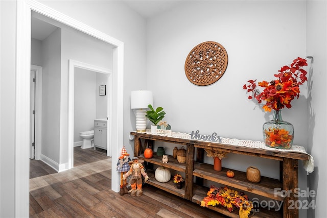 corridor with dark hardwood / wood-style floors