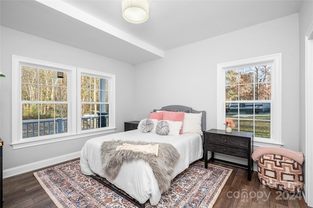 bedroom with dark hardwood / wood-style flooring