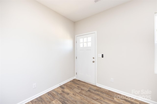 foyer entrance featuring wood-type flooring