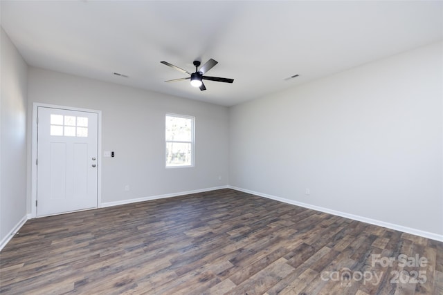 entryway featuring dark hardwood / wood-style floors and ceiling fan