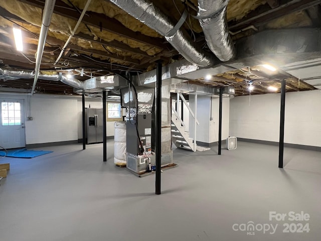 basement with heating unit