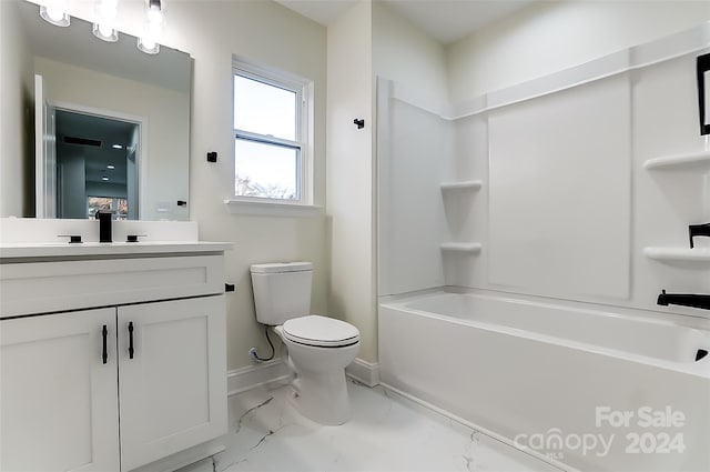 full bathroom with vanity, toilet, and shower / washtub combination