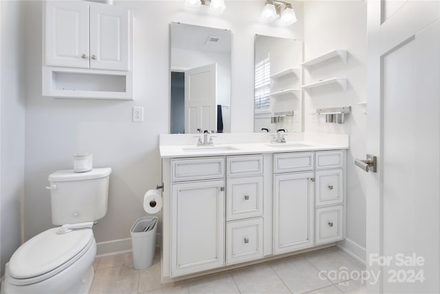 bathroom featuring tile patterned flooring, vanity, and toilet