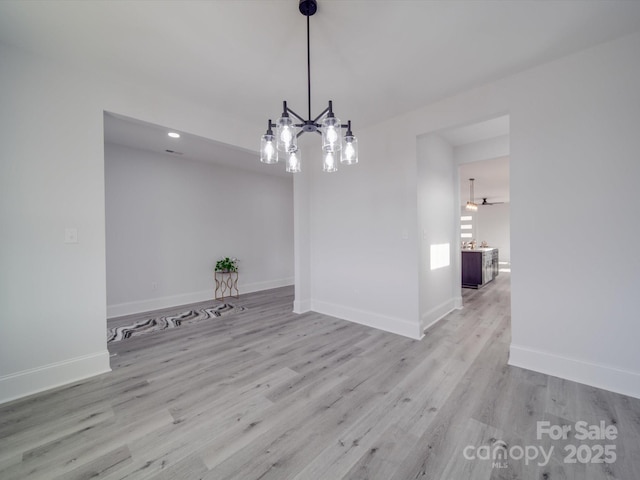 unfurnished dining area with light wood-type flooring