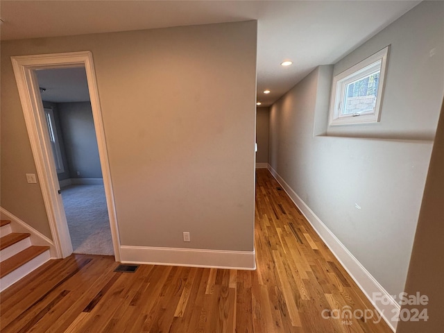 hall featuring light hardwood / wood-style flooring