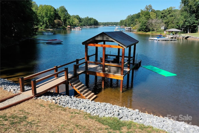 dock area featuring a water view