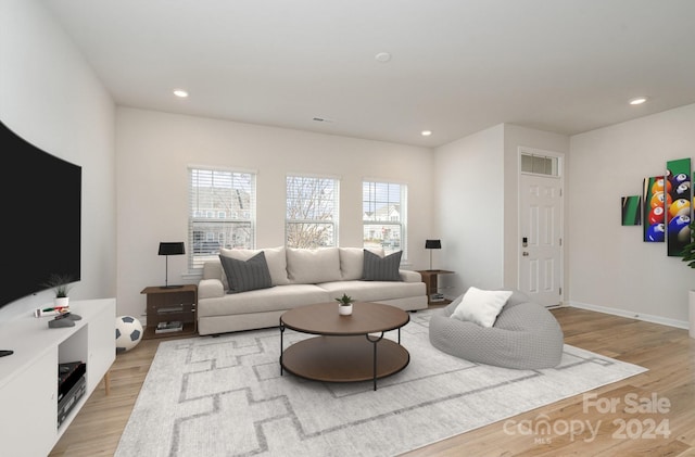 living room with light hardwood / wood-style floors