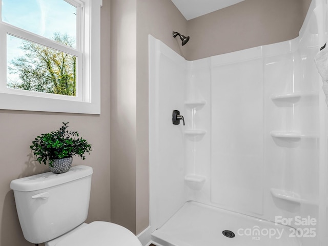 bathroom with toilet and a shower