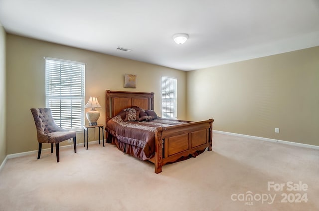 carpeted bedroom with multiple windows