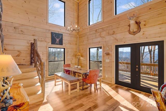 dining room featuring french doors, light hardwood / wood-style floors, and plenty of natural light