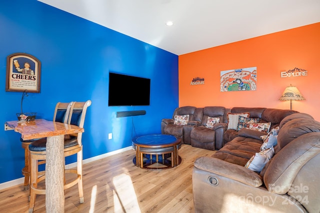 living room featuring light wood-type flooring