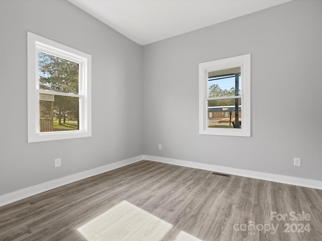 spare room with wood-type flooring and a healthy amount of sunlight