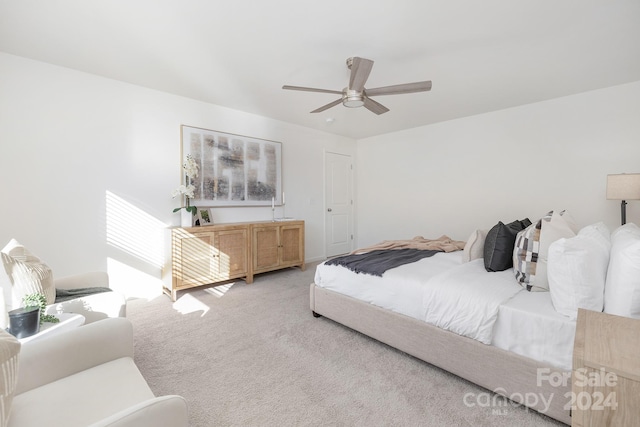 bedroom featuring carpet flooring and ceiling fan