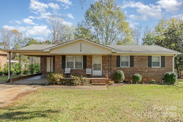 single story home featuring a front yard and a carport