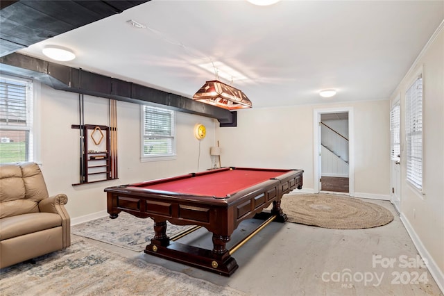 recreation room featuring concrete floors and pool table