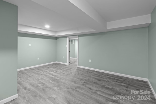 basement with hardwood / wood-style floors