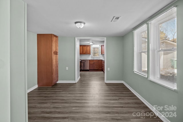 interior space featuring dark hardwood / wood-style flooring and sink