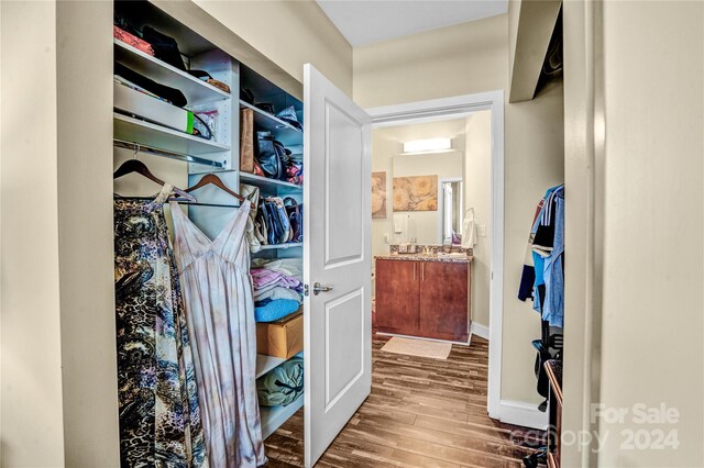 spacious closet with hardwood / wood-style flooring