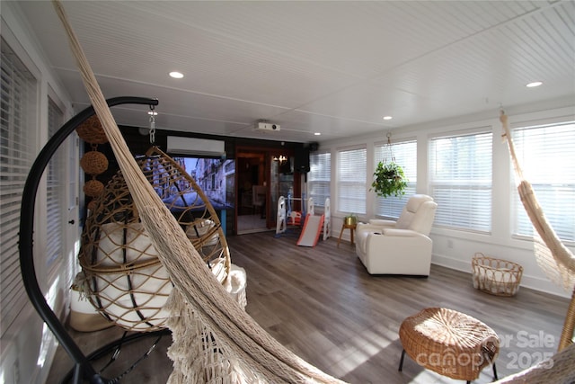 13538 Pine Harbor Rd, Charlotte, NC 28278 - living area with wood finished floors, recessed lighting, and baseboards