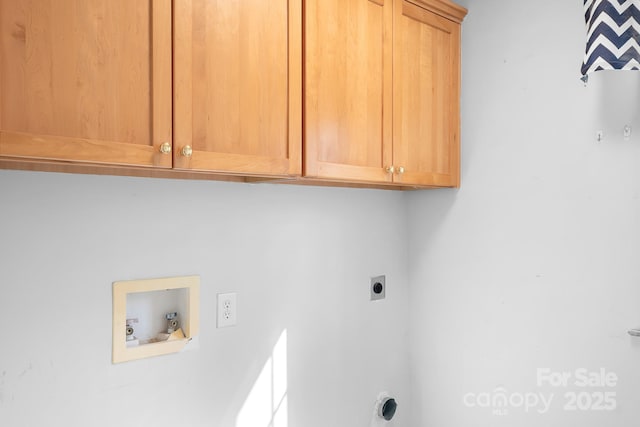 clothes washing area featuring cabinets, electric dryer hookup, and hookup for a washing machine