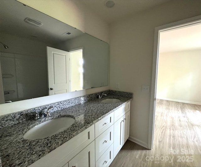 164 Wildwood Loop, Statesville, NC 28677 - bathroom featuring wood finished floors, a sink, and double vanity