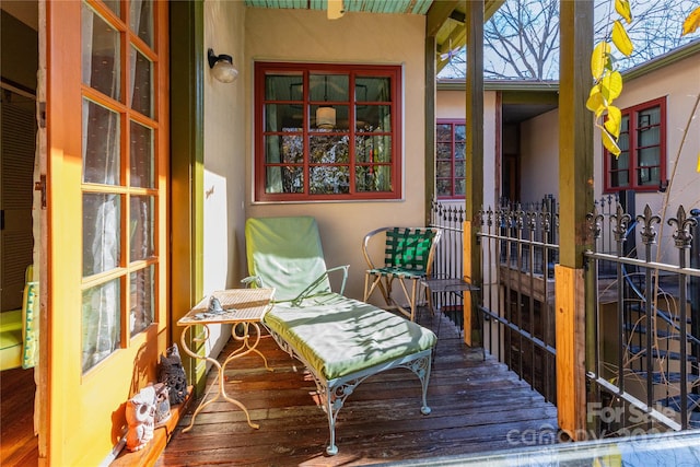 exterior space with hardwood / wood-style flooring