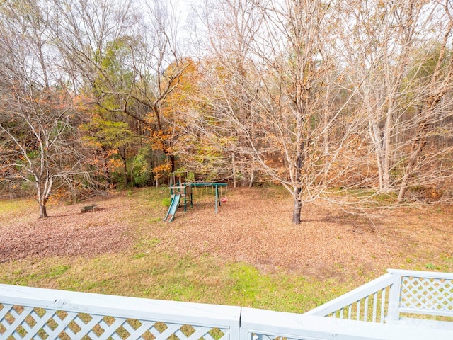 view of yard with a playground