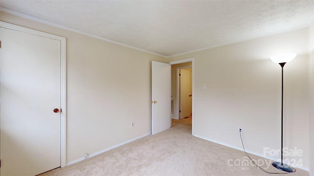 unfurnished bedroom featuring light carpet and a textured ceiling