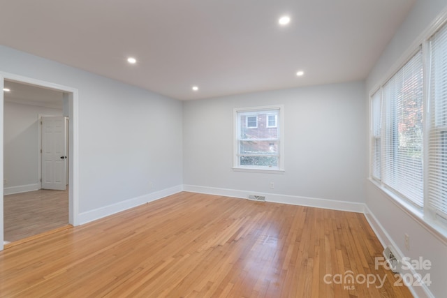 spare room featuring light hardwood / wood-style floors and a healthy amount of sunlight