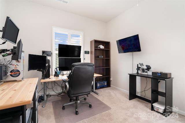 view of carpeted home office