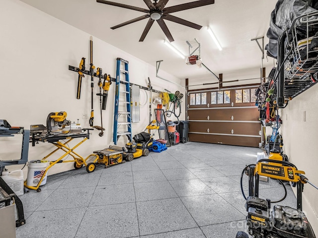 268 Firefly Cv, Lake Lure, NC 28746 - garage with ceiling fan and a garage door opener