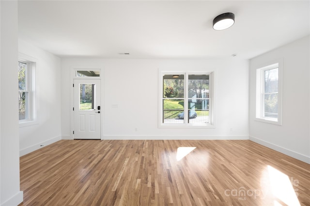 empty room featuring plenty of natural light and light hardwood / wood-style flooring